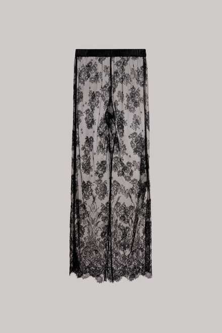 Lace pants with floral pattern on a light gray background